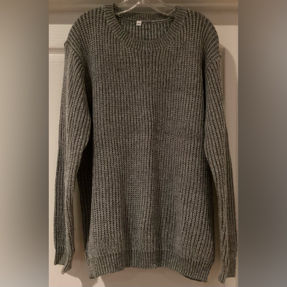 Marled acrylic knit sweater with suede heart elbow patches- XL